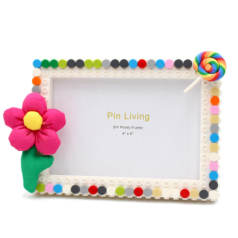 DIY Fabric Flower Building Block Photo Frame (Creative)