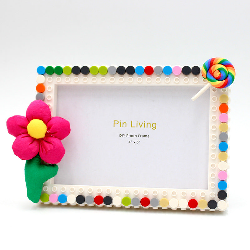 DIY Fabric Flower Building Block Photo Frame (Creative)