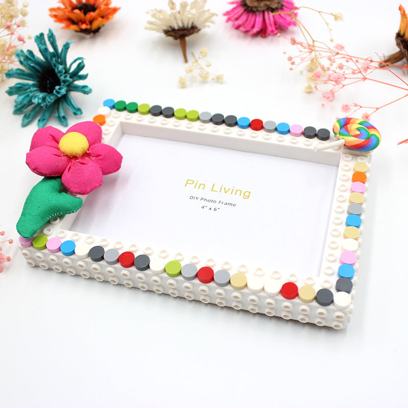DIY Fabric Flower Building Block Photo Frame (Creative)